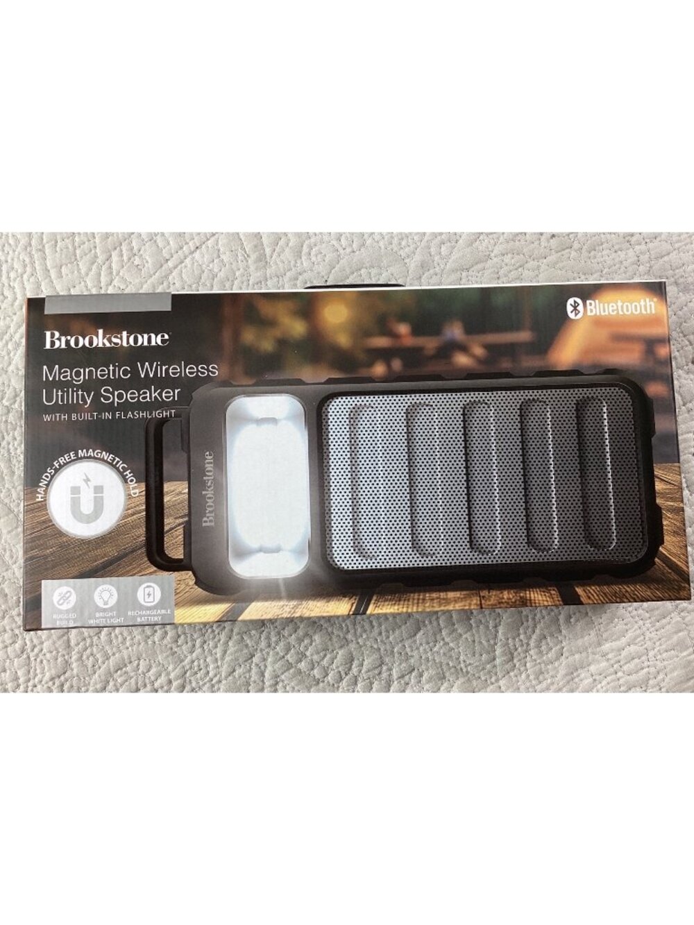 Brookstone Wireless Speaker*Built-In Flashlight*Bluetooth*Rechargeable*NIB